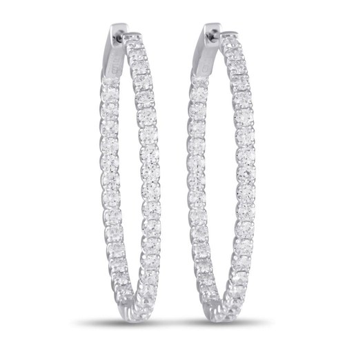 247 - A pair of 14K White Gold 2.16ct Lab-Grown Diamond Hoop Earrings. Fashioned in 14K gold and have a fl... 