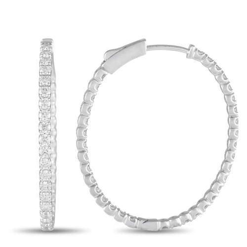 247 - A pair of 14K White Gold 2.16ct Lab-Grown Diamond Hoop Earrings. Fashioned in 14K gold and have a fl... 