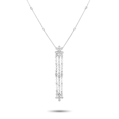 254 - A 14K White Gold 2.0ct Diamond Necklace. 14K white gold chain with four pear-shaped clusters of bagu... 