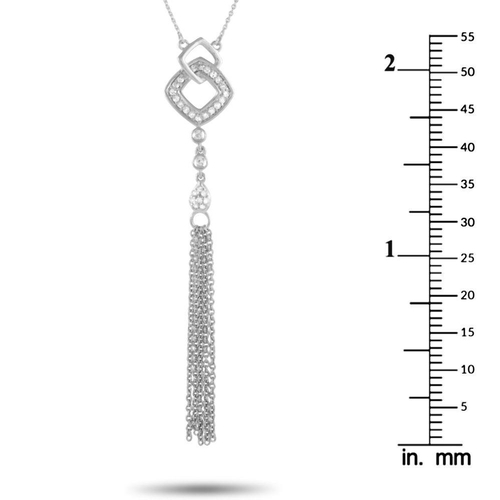 332 - A 14K White Gold 0.15ct Diamond Tassel Necklace. Thin chain in 14K white gold, secured by a spring r... 