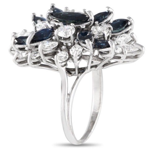 402 - A 14K White Gold 2.20ct Diamond and Sapphire Cocktail Ring. 14K yellow gold band with 2.20 carats of... 