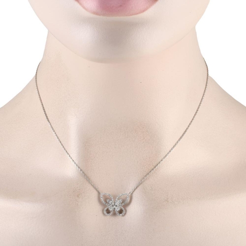 416 - A 18K White Gold 0.46ct Diamond Butterfly Necklace. A charming butterfly pendant measuring 0.75 long... 