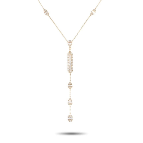 563 - A 14K Yellow Gold 0.90ct Diamond Necklace. Five diamond clusters - four in marquise-shaped frames an... 