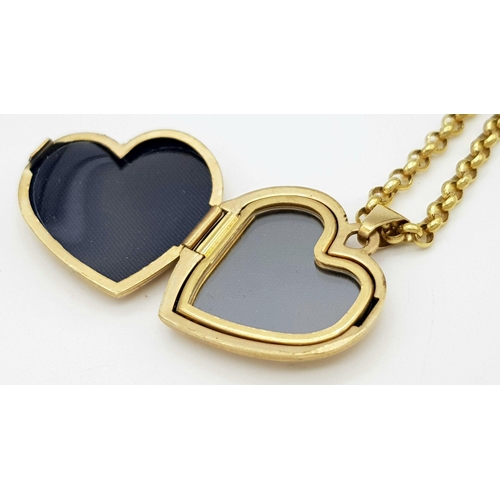 113 - A NICELY DECORATED 9K GOLD LOCKET ON A 45cms 9K GOLD BELCHER LINK NECK CHAIN .        9.4gms