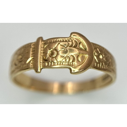 220 - A9K GOLD BELT BUCKLE RING .   2gms    size R