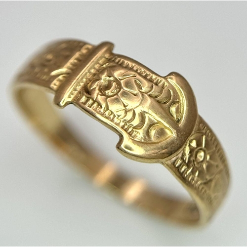 220 - A9K GOLD BELT BUCKLE RING .   2gms    size R