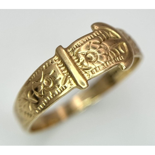 220 - A9K GOLD BELT BUCKLE RING .   2gms    size R