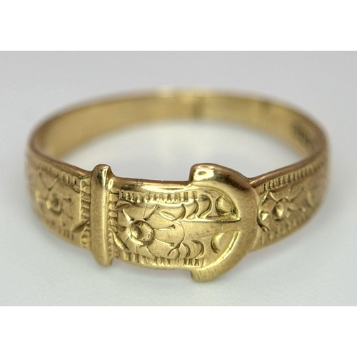 220 - A9K GOLD BELT BUCKLE RING .   2gms    size R