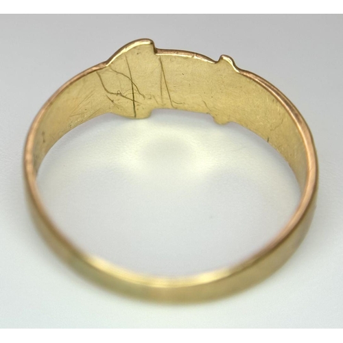 220 - A9K GOLD BELT BUCKLE RING .   2gms    size R