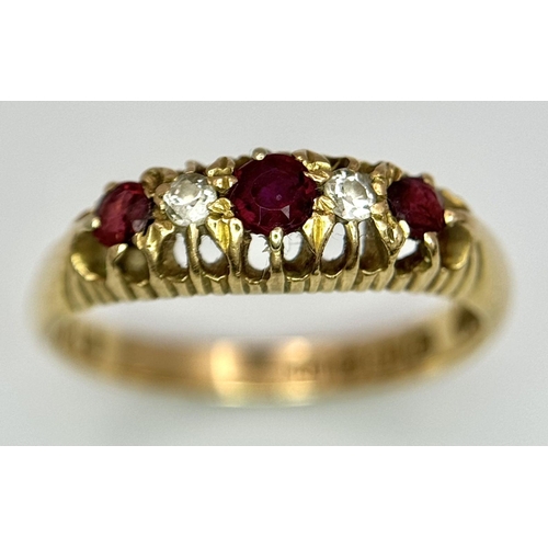 226 - A VINTAGE 18K GOLD RUBY AND DIAMOND RING .   4gms    size P