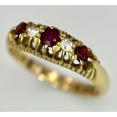 226 - A VINTAGE 18K GOLD RUBY AND DIAMOND RING .   4gms    size P