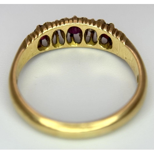 226 - A VINTAGE 18K GOLD RUBY AND DIAMOND RING .   4gms    size P