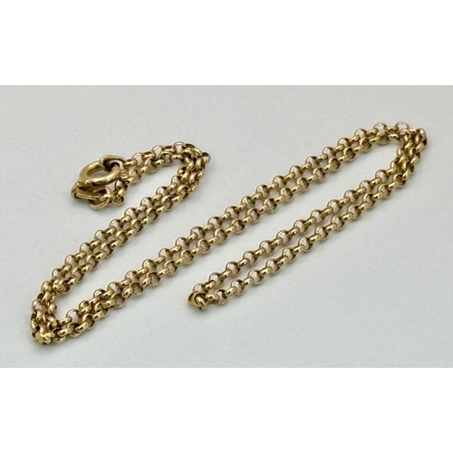 227 - A 38cms 9K GOLD SMALL BELCHER LINK CHAIN .   3.4gms