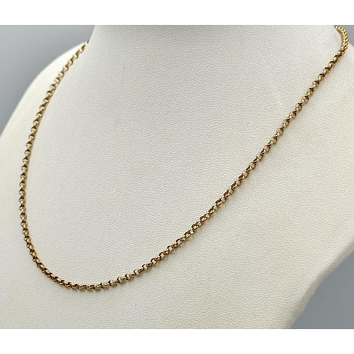 227 - A 38cms 9K GOLD SMALL BELCHER LINK CHAIN .   3.4gms