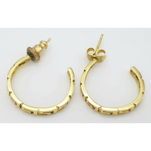 240 - A PAIR OF 14K GOD EARRINGS WITH GREEK STYLE PATTERN .    3.5gms