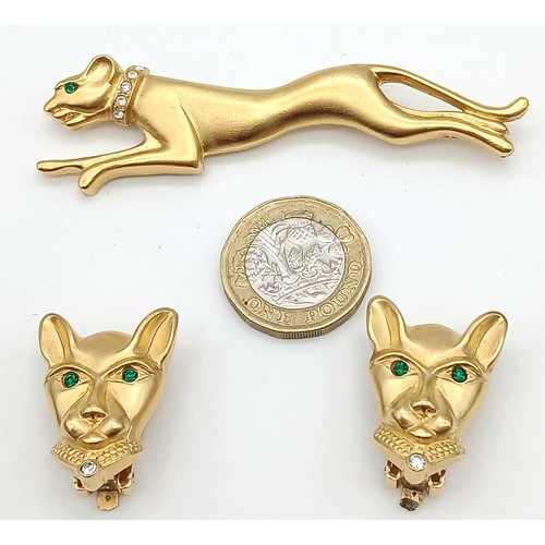 86 - A rare, vintage, original JOAN COLLINS PANTHER brooch and matching earrings set in original presenta... 