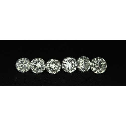 394 - Six Loose Brilliant Round Cut Diamonds - 1ctw approx. SI1/2 grade.