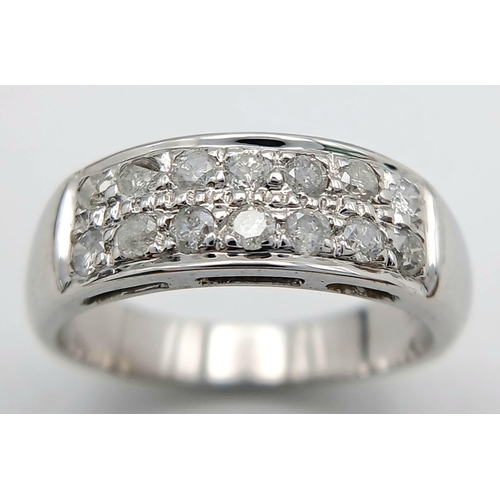 340 - A 9K WHITE GOLD DIAMOND SET TWO ROW RING - 0.40CTW. 5.1G. SIZE M. SC6048