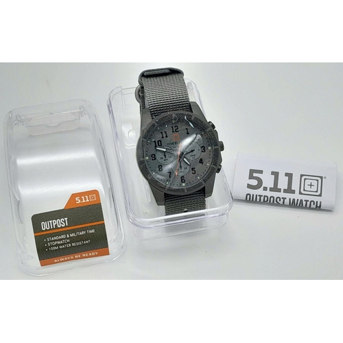 592 - An 5.11 Tactical Military Chronograph Watch. Full Military Specification. 44mm Case. Complete with b... 