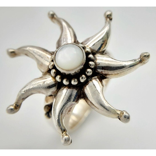 606 - A Heavy ‘Suarti’ Sterling Silver Moonstone Set Ring Size U. The Ring Measures 3cm Wide at the Crown ... 