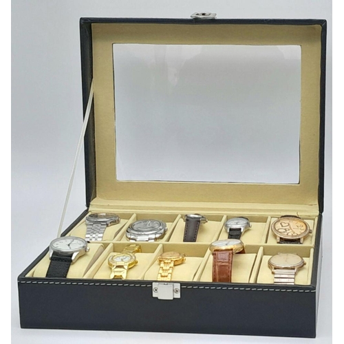 620 - A Ten Watch Display Box Comprising Ten  Ladies and Mens Watches Comprising; 1) Men’s Seiko Quartz Da... 