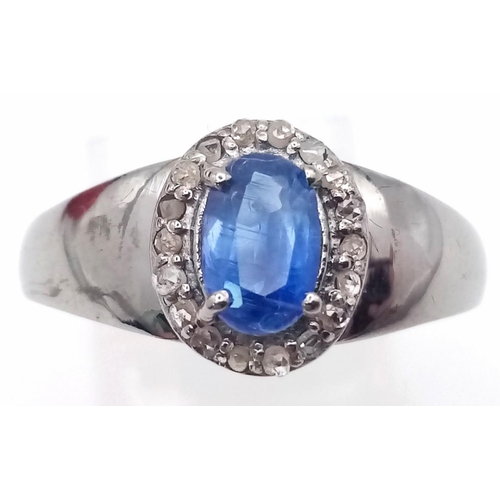 1955 - A Kyanite and Diamond Ring set in 925 Silver with a Black Rhodium Coating. Size O. Kyanite- 0.85ct. ... 