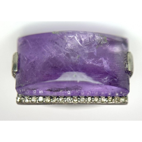 1621 - A Sterling Silver Amethyst Ring with Rose cut diamonds. Rectangular step cut. 14cts. Total weight: 7... 