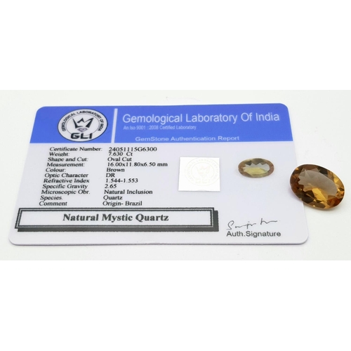 1717 - A 7.63 Ct Faceted Natural Brazilian Mystic Quartz, Oval Shape. Comes with the GLI Certificate.

ref:... 