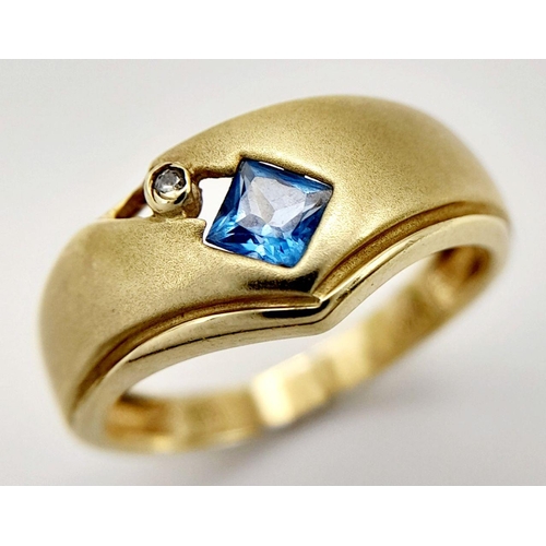 119 - A completely original 14 carat GOLD DESIGNER RING. Consisting SAPPHIRE and DIAMOND set to top in CHE... 