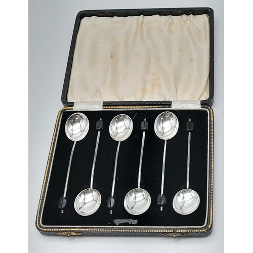 154 - Vintage set of Art Deco SILVER COFFEE SPOONS with coffee bean finials. Clear hallmark for Arthur Pri... 