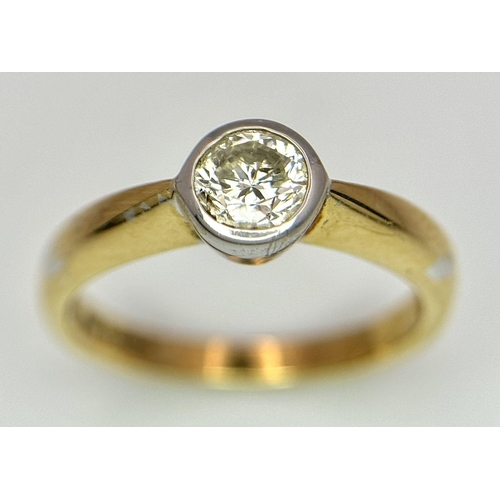 172 - AN 18K YELLOW GOLD DIAMOND SOLITAIRE RING. 0.35CT. 3.8G. SIZE L 1/2. JR14.