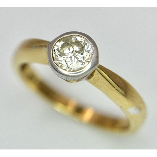 172 - AN 18K YELLOW GOLD DIAMOND SOLITAIRE RING. 0.35CT. 3.8G. SIZE L 1/2. JR14.