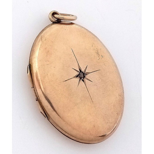 189 - Vintage 9 carat GOLD LOCKET. Oval shape with DIAMOND detail to front. Marking for  9 carat  GOLD bac... 