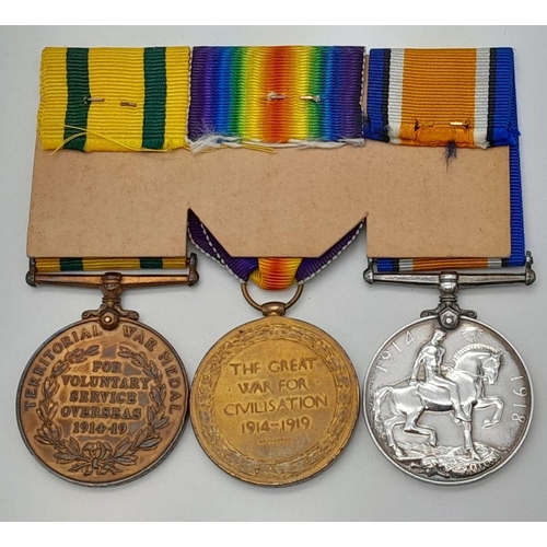 207 - A First World War group of three medals, including the Territorial Force War
Medal, consisting of: B... 