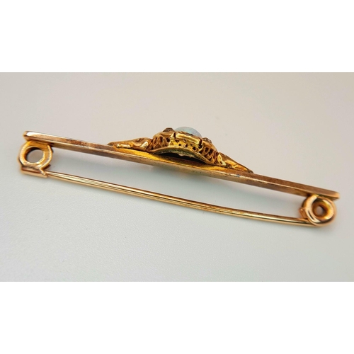 210 - Antique Edwardian GOLD, FIRE OPAL and  DIAMOND BAR BROOCH. Having a centre WHITE FIRE OPAL with comp... 