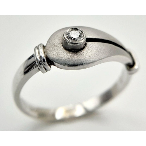 217 - Interesting and Attractive 14 CARAT WHITE GOLD and DIAMOND RING. Consisting smooth and frosted WHITE... 