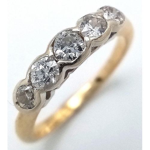 270 - AN 18K YELLOW GOLD ( TESTED ) VINTAGE OLD CUT DIAMOND 5 STONE RING. 0.40CTW. 2.5G. SIZE I. SPEN6005.