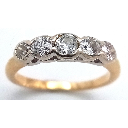 270 - AN 18K YELLOW GOLD ( TESTED ) VINTAGE OLD CUT DIAMOND 5 STONE RING. 0.40CTW. 2.5G. SIZE I. SPEN6005.