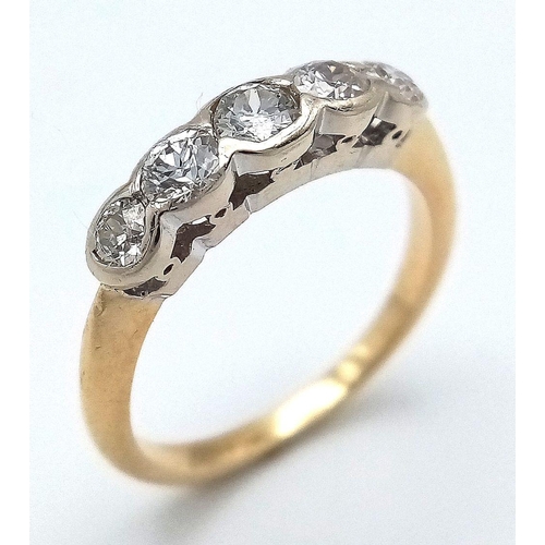 270 - AN 18K YELLOW GOLD ( TESTED ) VINTAGE OLD CUT DIAMOND 5 STONE RING. 0.40CTW. 2.5G. SIZE I. SPEN6005.