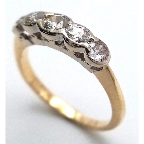 270 - AN 18K YELLOW GOLD ( TESTED ) VINTAGE OLD CUT DIAMOND 5 STONE RING. 0.40CTW. 2.5G. SIZE I. SPEN6005.