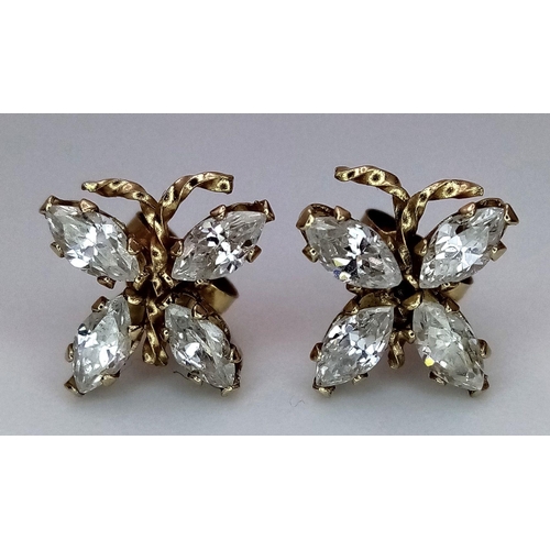 280 - Beautiful 9 carat GOLD BUTTERFLY STUD EARRINGS. Set with clear gemstones. Complete with Gold backs. ... 