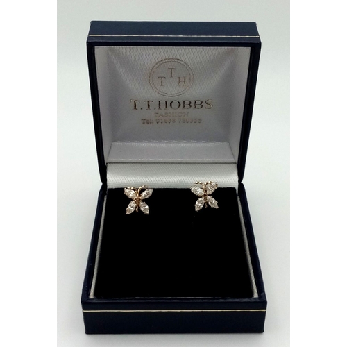 280 - Beautiful 9 carat GOLD BUTTERFLY STUD EARRINGS. Set with clear gemstones. Complete with Gold backs. ... 