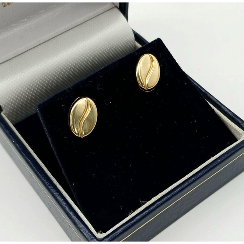 308 - Classic pair of 9 carat GOLD ‘COFFEE BEAN’ STUD EARRINGS. Complete with gold backs. Presented in Jew... 