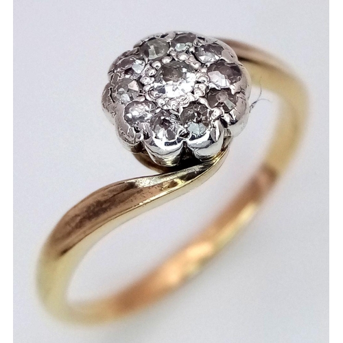 326 - AN 18K YELLOW GOLD AND PLATINUM VINTAGE OLD CUT DIAMOND RING. 2.7G. SIZE L. TAN6020