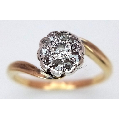 326 - AN 18K YELLOW GOLD AND PLATINUM VINTAGE OLD CUT DIAMOND RING. 2.7G. SIZE L. TAN6020