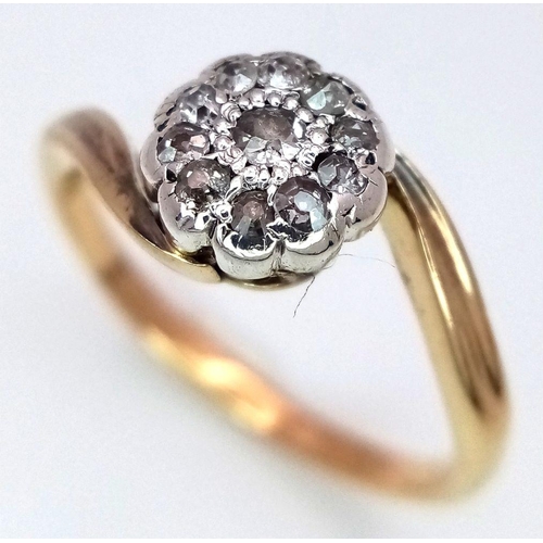 326 - AN 18K YELLOW GOLD AND PLATINUM VINTAGE OLD CUT DIAMOND RING. 2.7G. SIZE L. TAN6020