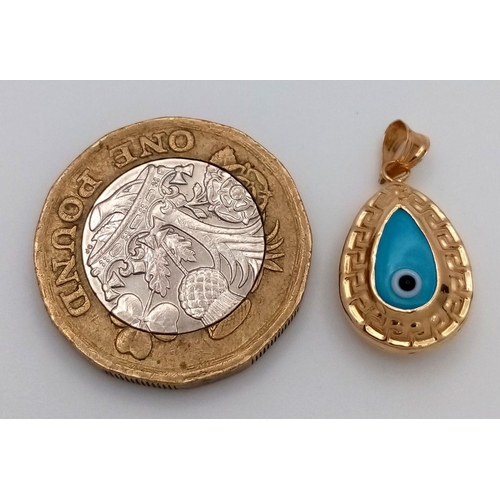 329 - Attractive 14 carat GOLD NAZAR (evil eye) PENDANT. Recommended for keeping you safe from envy. Excel... 