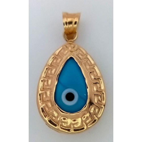 329 - Attractive 14 carat GOLD NAZAR (evil eye) PENDANT. Recommended for keeping you safe from envy. Excel... 