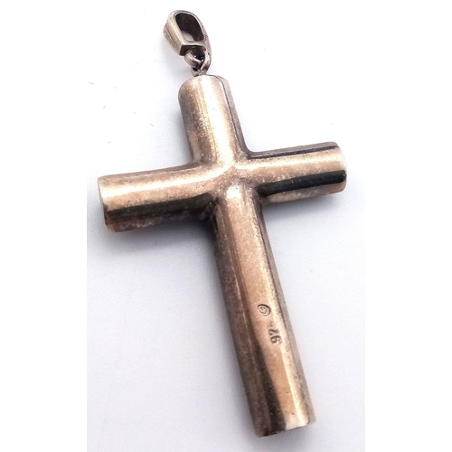 385 - Vintage AMBER SET SILVER CROSS. 5 cm x 3 cm.