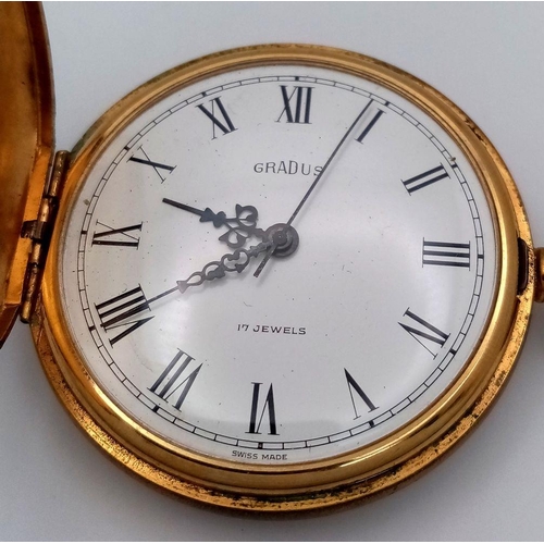 406 - Gentleman’s Vintage ‘GRADUS’ POCKET WATCH. 17 Jewels, Swiss Made. Gilded finish. Manual winding. Ful... 